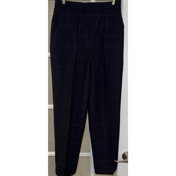 Polo Ralph Lauren Vintage Wool Checkered Navy Blue Dress Pants Size 12 - Picture 1 of 4